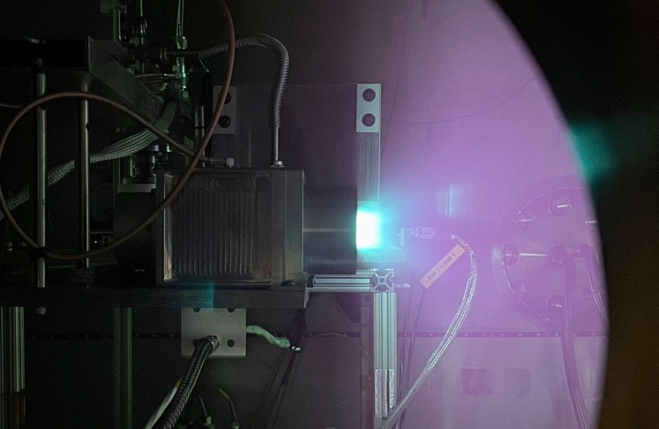 2nd Gen RF Thruster firing in one of Phase Four’s R&D vacuum chambers